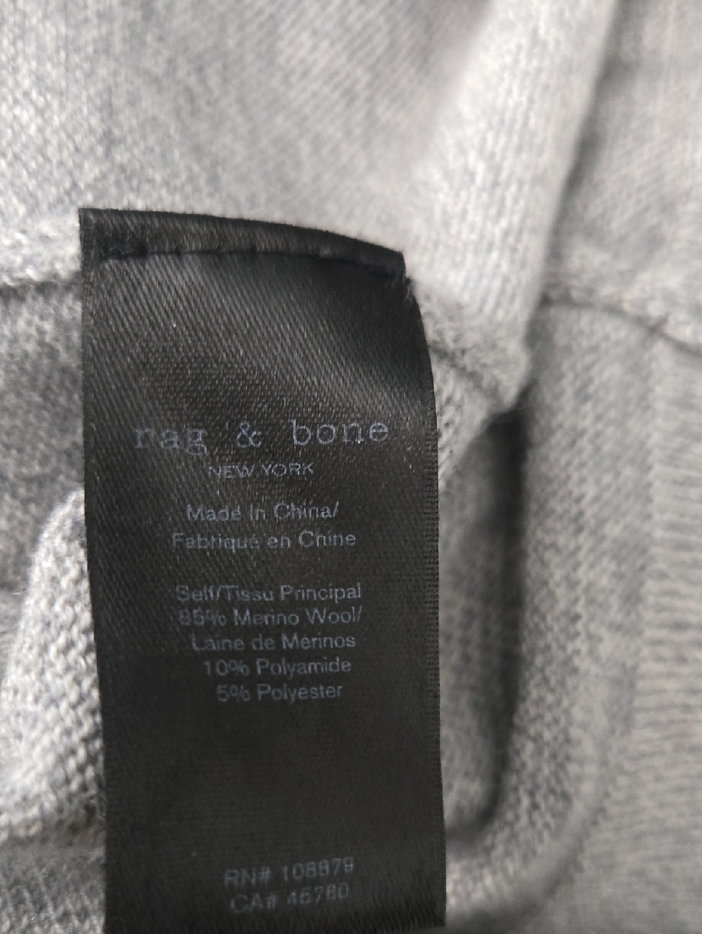 RAG & BONE Be Kind Reflective Light Gray Crewneck Sweater Striped Hem Sz MED - Picture 9 of 9